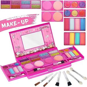 Kids Makeup Kit for Girls, Washable Makeup Girls Toy for Little Girl Princess, Play Make Up Safety with Mirror, Beauty Christmas Birthday Toddler 3-12 Year Old Girls, Pink