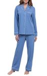 PajamaGram Women Pajamas So Soft - Button Up Pajamas for Women, Blue, L, 12-14