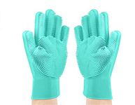 Maverick Magic Silicone Gloves with Wash Scrubber, Reusable Brush Heat Resistant Gloves Kitchen Tool for Cleaning, Dish Washing, Washing The Car, Pet Hair Care - 1 Pair (Multicolor)