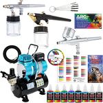 Complete Professional Master Airbrush Multi-Purpose Airbrushing System with 3 Master Airbrushes, U.S. Art Supply Airbrush Paint Kit with 6 Primary Colors, Color Mixing Wheel, Color Guide - Airbrush Models: G22 Gravity Feed, S68 Siphon Feed, E91 Siphon Fee