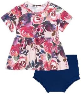 Posh Peanut Short Sleeve Basic Peplum Top & Bloomer Set - Ruffled Bummie Set - Soft Viscose from Bamboo (Dusk Rose, 12-18 Months)