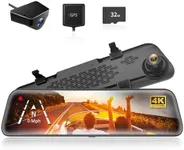 WOLFBOX G840S 12" 4K Mirror Dash Cam Backup Camera, 2160P Full HD Smart Rearview Mirror for Cars & Trucks, Front and Rear View Dual Cameras, Night Vision, Parking Assistance, Included 32GB Card & GPS