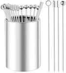 4.3" Metal Cocktail Picks 20Pack+Holder Kit,304 Stainless Steel Cocktail Toothpicks, Reusable Cocktail Skewers, Garnish Picks Bloody Mary Skewers, Metal Martini Picks for Olives Appetizers Fruit