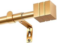 H.VERSAILTEX Curtain Rods for Windows 86 to 128 Inches Heavy Duty Single Splicing Curtain Rods with Brackets 3/4 inch Diameter Adjustable Telescoping Curtain Rod Set with Square Finials, Brass