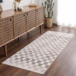 Hauteloom Pertek Modern Checkered Runner Rug - Modern Geometric Carpet for Hallway, Kids Room, Nursery - Bohemian Boho Carpet - Cream, Beige, Tan - 2'7" x 7'3"