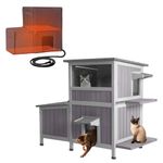 Aivituvin Heated Insulated Cat House Outdoor with Liner in Winter, Outside Weatherproof Feral Cat Shelter with Escape Doors and Window, Upgrade Anti-Chewing Cable (L-C with Heater)