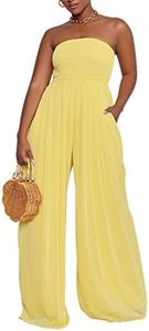 Ophestin Women's Strapless Tube Wide Leg Jumpsuits Smocked Women Jumpsuits Dressy Casual Flowy One Piece Jumpsuits Rompers Yellow S