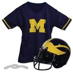 Franklin Sports Michigan Wolverines Kids College Football Uniform Set - NCAA Youth Football Uniform Costume - Helmet, Jersey, Chinstrap Set - Youth M Blue,Yellow