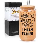 Father's Day Dad Gifts for Birthday, Funny Gifts for Men, 18 Oz Can Shaped Glass with Bamboo Lids, Glass Straw and Cleaning Brush, Beer Glass, Coffee Cup