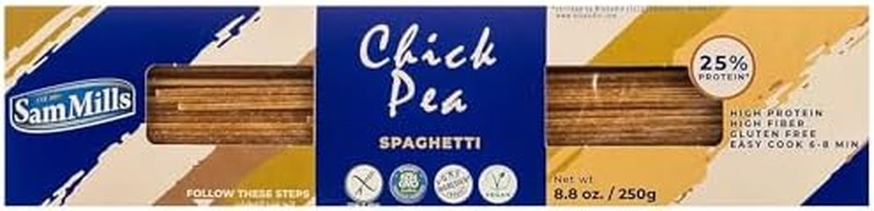 Espaguetis de Garbanzos - Pasta Sin Gluten - 250 g - Alto Contenido en Proteínas y Fibra - Ayuda a Mejorar la Salud Digestiva - Propiedades Saciantes - 100% Vegana - Comida Sin Gluten - Sam Mills