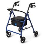 Medline Aluminum Rollator Walker with Seat, Folding Mobility Rolling Walker has 6 inch Wheels, Blue