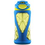 ZULU Torque 16oz Plastic Kids Water Bottle with Silicone Sleeve and Leak-Proof Locking Flip Lid and Soft Touch Carry Loop for School Backpack, Lunchbox, Outdoor Sports, BPA-Free Dishwasher Safe, Gray