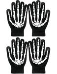 OTPEH 2 Pairs Touch Screen Skeleton Gloves Glow In The Dark For Women Men Adults Halloween Skull Bone Cosplay Costume Accessories, Black, One Size