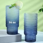 Cowjut 6pcs Hobnail Drinking Glasses Set, 16 oz Vintage Glassware Drinking Glasses, Gradual Gray-blue Water Glasses Tumbler, Cups for Kitchen, Juice, Beer, Cocktail, Whiskey
