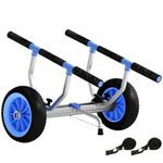 Soozier Heavy Duty Kayak Cart, 220 lbs Capacity Canoe Trolley Cart with Adjustable Width, 10'' Flat-Free Wheels and Tie-Down Straps, for Canoes Paddleboards Boats, Sky Blue