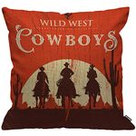 HGOD DESIGNS Cushion Cover Cowboy Vintage Western Cowboys Riding Horses Wooden Sign Rural Ranch Desert Sunset Throw Pillow Cover Home Decorative for Men/Women Living Room Bedroom 18X18 Inch