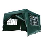 Outsunny 3 x 3 m Garden Pop Up Gazebo, Wedding Party Tent Marquee, Water Resistant Awning Canopy With Sidewalls, Windows, Carry Bag, Green