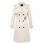 FARVALUE Women's Long Trenchcoat Double Breasted Trench Coat Water Resistant Classic Peacoat with Belt, Beige, Large