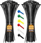 ATETEO Cable Ties, 200 Pack Black Cable Zip Ties Nylon Self Locking tie Wraps 100/150/200/250/300/370/400/500/600/650/760/1200 mm