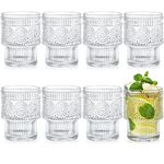 Kingrol Drinking Glasses Set of 8, 6.5 Ounces Stackbale Water Glasses, Vintage Glassware for Cocktail, Whiskey, Juice, Iced Coffee, Iced Tea, Bar Accessories