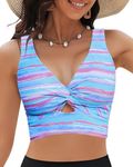 GRAPENT Bathing Suit Top Only Women's Bathing Suit Womens Swimsuit Tops Tankini Bathing Suits Push Up Bathing Suit Top Striped Swim Top Petite Color Abstract Stripe X-Small Size 0 to 2