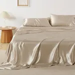 Bedsure Satin Sheets - Full Sheet Set, 4 Pcs Full Bed Sheets, Similar to Silk Sheets, Bed Sheets Full Size for Hair and Skin, Gifts for Women (Khaki, Full)