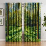 FMFUNCTEX 100% Blackout Curtains 84 Inches Long Green Tree Forest Curtains for Bedroom, Full Scenery Window Curtain Drapes Jungle Wild Nature Landscape Botanical Panels for Living Room, 2 Panels