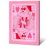 HEMOLAL pink Queen of Hearts poker aesthetic posters funny preppy playing card canvas wall art game room prints painting retro trendy for teen girl bedroom dorm 12x16in Framed 12 x 16 in Framed