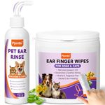 Pjordo Dog Ear Cleaner Kit - Dog Ear Finger Wipes and Ear Cleaner Solution for Dogs and Cats, Gently Remove Ear Wax & Debris, Soothe Ear Itching, Deodorize, Pet Ear Wash with Aloe Vera & Witch Hazel