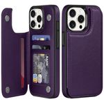 Bizzib for iPhone 15 Pro Case Leather Wallet with Card Holder, Flip Cover Kickstand Card Slots Double Magnetic Clasp Shockproof Heavy Duty Protective Case for Apple iPhone 15 Pro 6.1in-Dark Purple