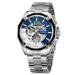 FORSINING Mens Watch Men Luxury Famous Top Brand Automatic Wrist Watch Waterproof Skeleton Mechanical Wristwatches, White and Blue, Mechanical