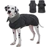 Kuoser Dog Coat, Super-Warm Dog Jacket Windproof Dog Cold Weather Coats for Extra Large Dogs, Fleece Lining Turtleneck Dog Snowsuit Reflective Adjustable Dog Winter Clothes, Dark Grey 2XL