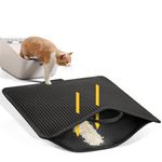 Conlun Cat Litter Mat with Handles, Double Layer Honeycomb Design Litter Mat Trapper with Less Waste, Kitty Litter Mat with Anti-Slip Back Layer, Washable, Soft on Paws Litter Box Mat(Black,76x54.5cm)