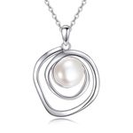 POPLYKE Pearl Necklaces for Women 925 Sterling Silver White Pearl Pendant Necklace Single Pearl Necklace Pearl Jewelry Gifts for Women Girls Mom Wife
