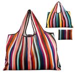 JISEN Reusable Grocery Bags 2 Packs Large Nylon Washable Foldable Eco Friendly Heavy Duty Shopping Tote Bag Fits in Pocket New Rainbow