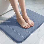 Yimobra Memory Foam Bath Mat 43 x 61 cm, Non Slip Bathroom Mat, Soft Absorbent Quick Dry Bath Rug, Machine Washable for Shower, Sink and Bathroom, Denim Blue