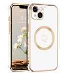 DOMAVER iPhone 13 Case [Compatible with Magsafe] Luxury Gold Heart Design Slim Shockproof Soft TPU Cover for Girls Women Men,Protective Magnetic Phone Case for iPhone 13 6.1inch, Lvory White