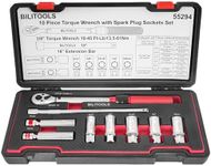 BILITOOLS 9-Piece 3/8 Inch Drive Spark Plug Socket Set with Click Torque Wrench, Magnetic Swivel spark plug set, Extension Bar, Cr-V Steel