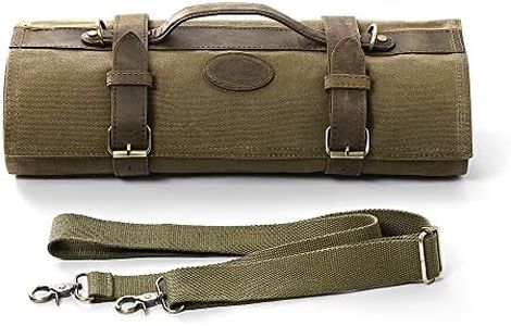 HEZHEN Chef Knife Roll Bag 16oz Oil Waxed Canvas, Heavy Duty Portable Backpack Knife Case Storage, 12 Slots & 2 Zipper Pockets, Detachable Adjustable Leather Shoulder Strap Belt（Not Included Knives）