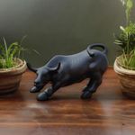 SkyKey Geometric Stock Market Bull Resin Figurine Perfect Decor for Home and Office (4", Black) - 1 Piece