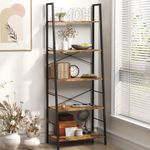 Yusong Ladder Shelf, 5 Tier Ladder Bookshelf Unit Wood Bookcase with Metal Frame, Tall Storage Display Rack Plant Stand for Living Room, Bedoom, Balcony, Rustic Brown