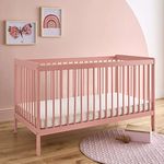 CuddleCo Nola Baby Cot Bed - Wooden Cotbed & Toddler Bed with 3 height settings Converts into a Day Bed - Nursery Furniture Blush Pink