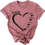 TRAVATAZ Custom Heart Mom Shirt with Kids Names, Personalized Grandma Shirt with Grandkids Names, Mothers Day T Shirts Gifts for Nana, Nana, Medium