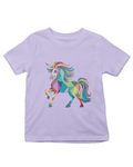 FIREKNOTT Magical Rainbow Unicorn Theme Regular Fit Cotton Lavender T Shirt for Girls