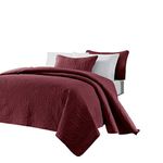 Chezmoi Collection Austin 3-Piece Oversized Bedspread Coverlet Set (Queen, Burgundy), Microfiber