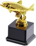 Juvale Small Golden Fishing Trophy Award for Ceremonies, Tournaments, Competitions, and Fish Derbies, Biggest Fish Trophy for Kids and Adults, Customizable Base for Personalized Engraving, 3x5 in