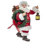 Kurt S. Adler Fabriché Wreath and Lantern Santa, 10.5-Inches, Multi-Colored