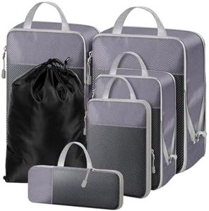 NMNGB Compression Packing Cubes for Carry on Suitcase, 6 Set Travel Luggage Packing Organizer Bag with Mesh, Extensible Luggage Suitcase, Multifunction Organisers, Grey