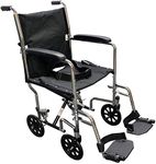 ALCO 20" Heavy Duty Chrome Transport Wheelchair (300 lb. Weight Capacity) with Fixed Arms, Swing Away Footrests with Heel Loops and Black Nylon Upholstery, Seat Belt Included