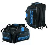 EVO Fitness Duffle Bag With Shoes Compartment Gym Sports Kit Backpack Football Travel Duffel Bag With Shoulder Straps Training MMA Boxing Men Women (Black/Blue)